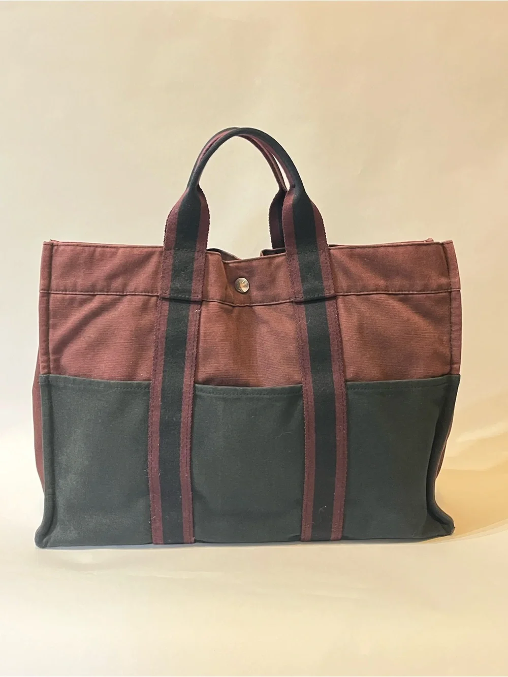 Hermès Fourre Tout MM Tote | Rare Burgundy + Black Canvas | Auth | Made in 🇫🇷